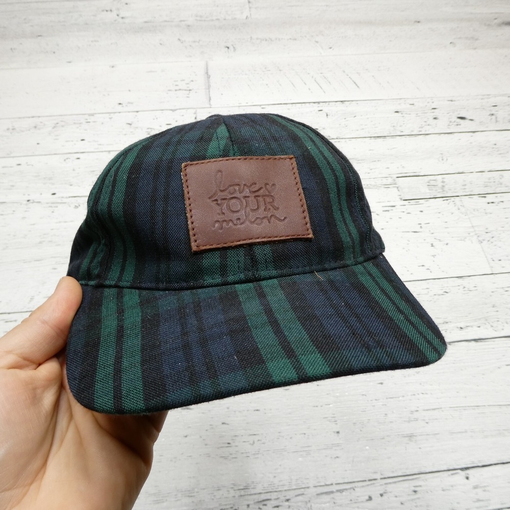Love Your Melon Cap Hat Embroidered‎ Script Logo Adjustable Strap  Green Plaid
